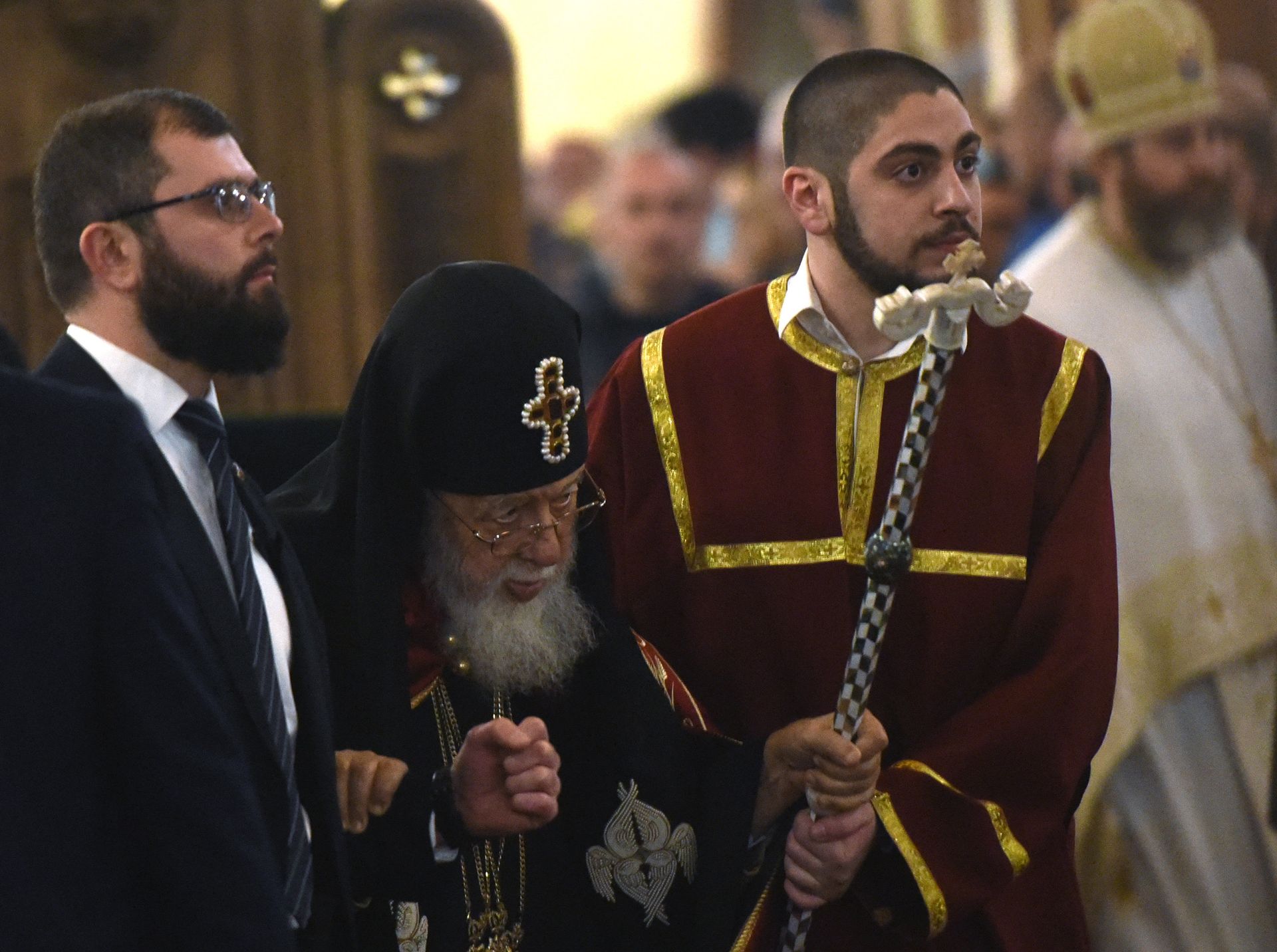 Католикос - патриарх всея Грузии Илия Второй во время праздничной пасхальной службы в кафедральном соборе Святой Троицы в Тбилиси. 8 апреля 2018 - РИА Новости, 1920, 04.03.2021