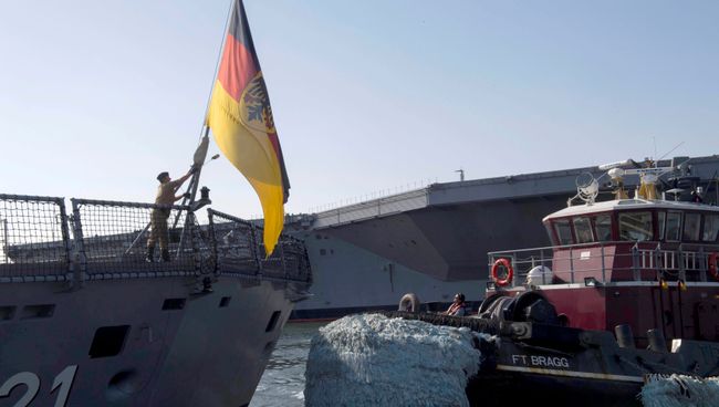 Немецкий военный корабль Hessen в порту Норфолк. 11 апреля 2018 Немецкий военный корабль Hessen в порту Норфолк. 11 апреля 2018