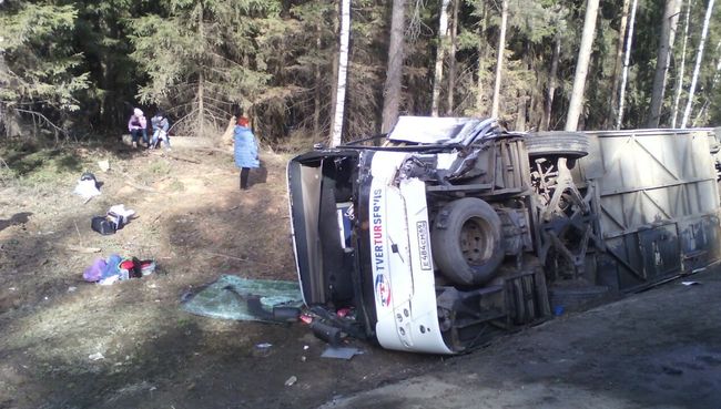 Место ДТП с участием автобуса в Подмосковье. Архивное фото Место ДТП с участием автобуса в Подмосковье. Архивное фото