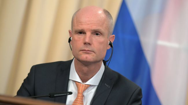 Министр иностранных дел Нидерландов Стеф Блок во время совместной пресс-конференции в Москве с министром иностранных дел РФ Сергеем Лавровым. 13 апреля 2018