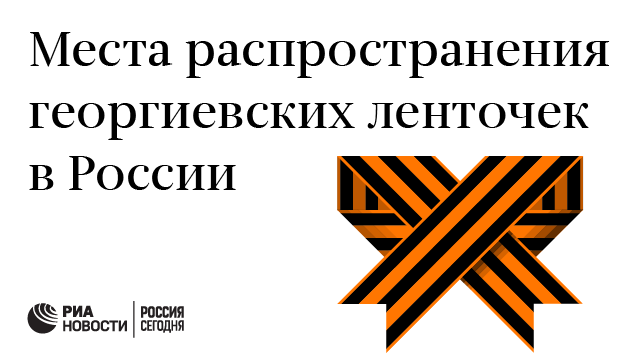 Места распространения георгиевских ленточек в России