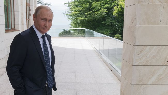 Президент РФ Владимир Путин перед встречей с федеральным канцлером ФРГ Ангелой Меркель в Сочи. 18 мая 2017