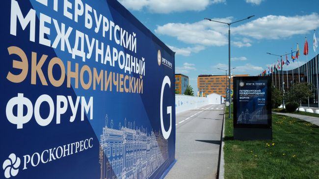 Баннер с символикой Петербургского международного экономического форума 