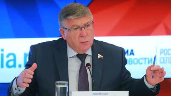 Председатель Комитета Совета Федерации по социальной политике Валерий Рязанский на пресс-конференции в ММПЦ МИА Россия сегодня. 22 мая 2018