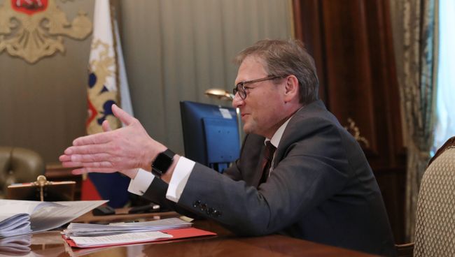 Уполномоченный при президенте РФ по защите прав предпринимателей Борис Титов во время встречи с президентом РФ Владимиром Путиным. 23 мая 2018