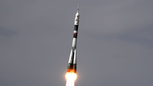 Пуск ракеты-носителя Союз-ФГ с пилотируемым кораблем Союз МС-09 со стартового стола первой Гагаринской стартовой площадки космодрома Байконур. 6 июня 2018 Пуск ракеты-носителя Союз-ФГ с пилотируемым кораблем Союз МС-09 со стартового стола первой Гагаринской стартовой площадки космодрома Байконур. 6 июня 2018