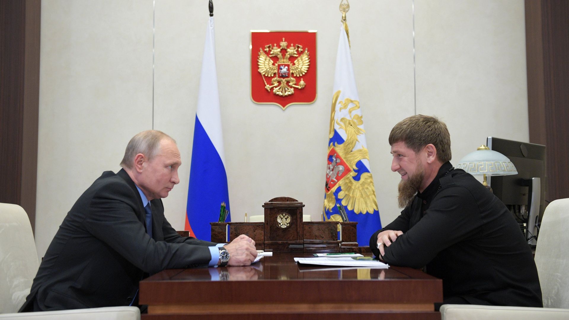 Президент Российской Федерации Владимир Путин и глава Чеченской Республики Рамзан Кадыров во время встречи Президент Российской Федерации Владимир Путин и глава Чеченской Республики Рамзан Кадыров во время встречи - РИА Новости, 1920, 03.02.2022