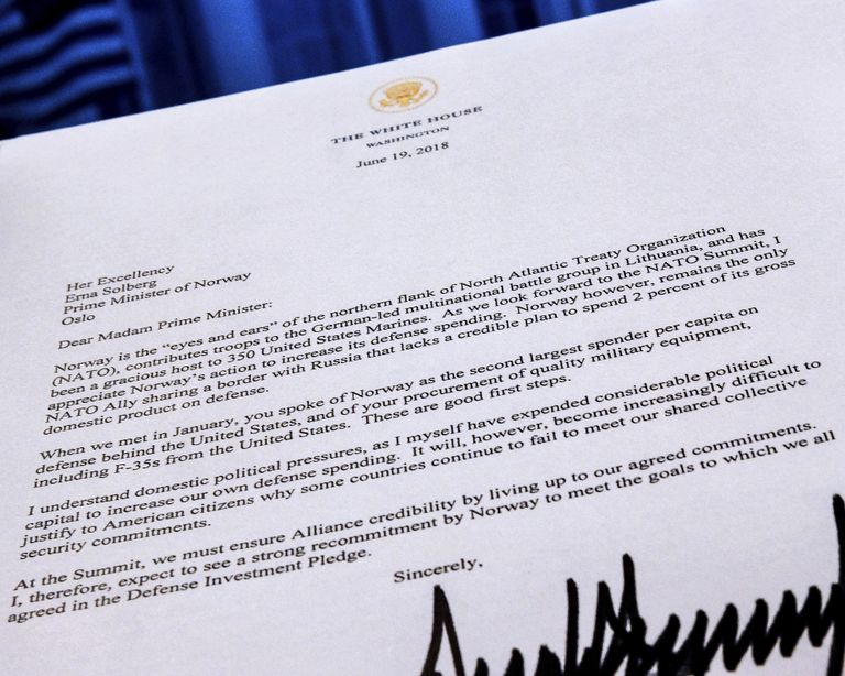 Письмо президента США Дональда Трампа премьер-министру Норвегии Эрне Сульберг Письмо президента США Дональда Трампа премьер-министру Норвегии Эрне Сульберг