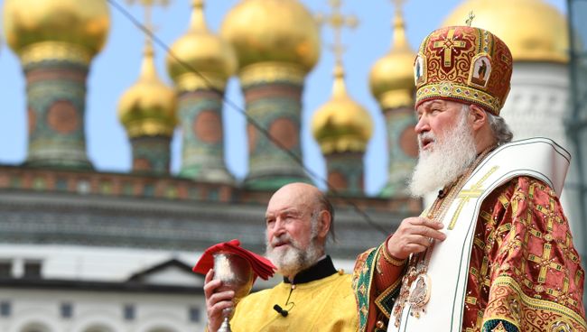Патриарх Московский и всея Руси Кирилл во время празднования 1030-летия Крещения Руси. 28 июля 2018 Патриарх Московский и всея Руси Кирилл во время празднования 1030-летия Крещения Руси. 28 июля 2018