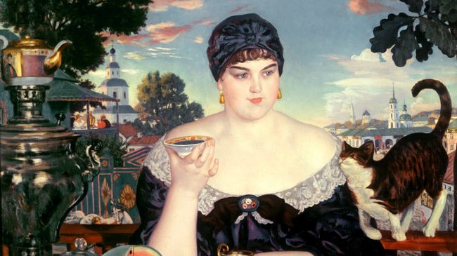 Репродукция картины Бориса Кустодиева Купчиха за чаем, 1918 Репродукция картины Бориса Кустодиева Купчиха за чаем, 1918