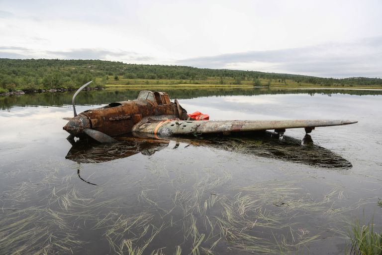Штурмовик ИЛ-2 времен Великой Отечественной войны в ходе операции по подъему из озера Кулонга в Мурманской области. 9 августа 2018