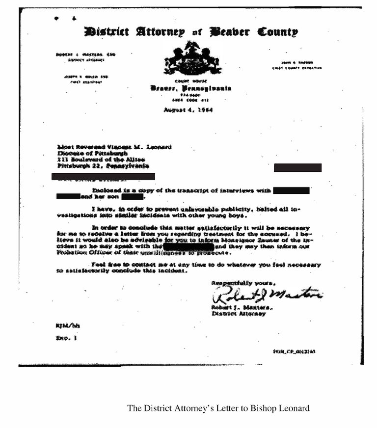 The District Attorney's Letter to Bishop Leonard The District Attorney's Letter to Bishop Leonard