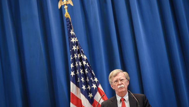 Советник президента США по национальной безопасности Джон Болтон на пресс-конференции после встречи с Николаем Патрушевым  в Женеве, Швейцария. 23 августа 2018