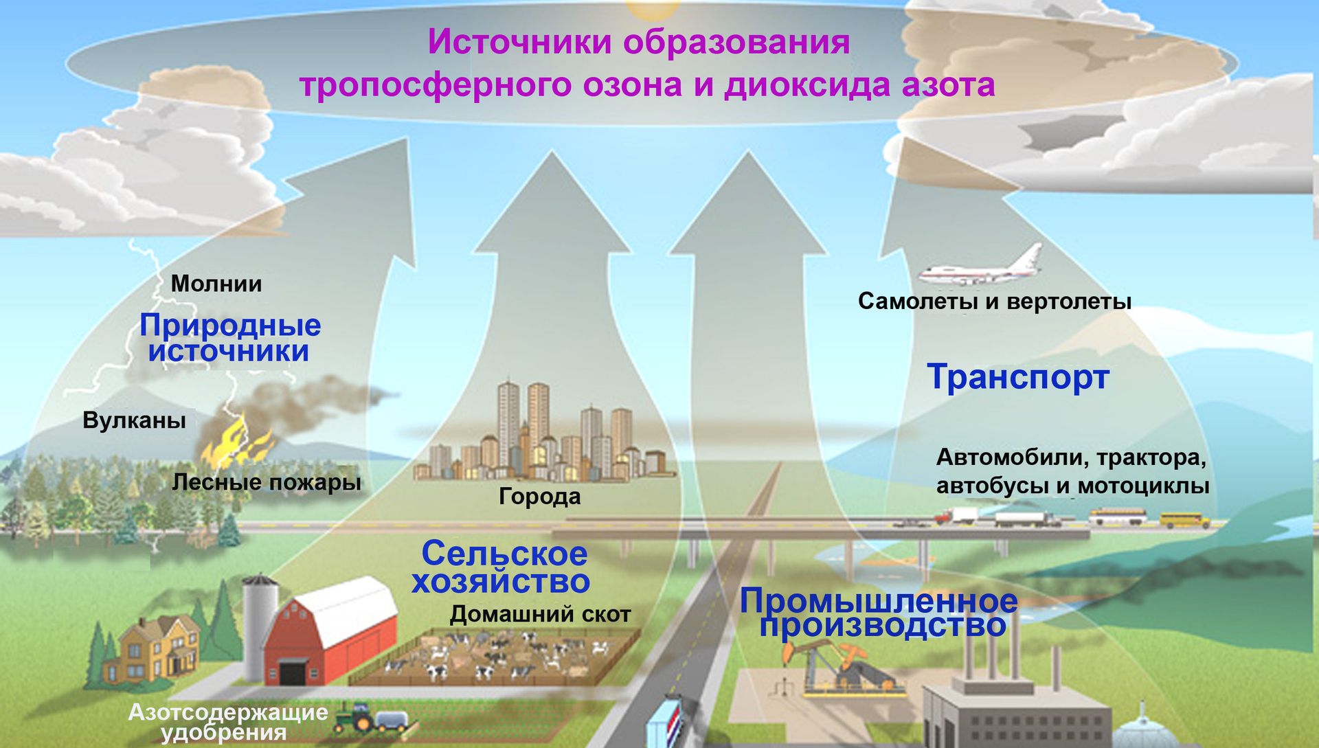 Основные источники образования тропосферного озона Основные источники образования тропосферного озона - РИА Новости, 1920, 03.09.2018