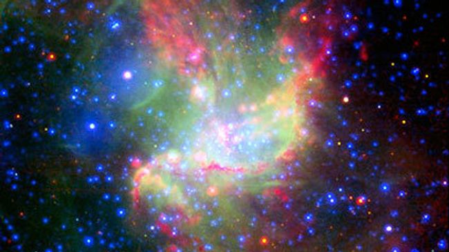 Звезды. Изображение района NGC 346, полученное при комбинации данных трех телескопов