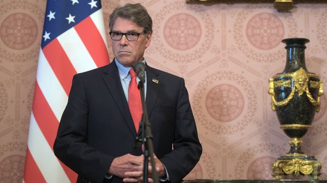 Министр энергетики США Рик Перри во время совместного с министром энергетики РФ Александром Новаком подхода к прессе по итогам встречи в Москве. 13 сентября 2018