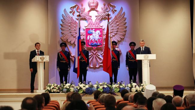 Врио главы Воронежской области Александр Гусев во время церемонии инаугурации. 15 сентября 2018 Врио главы Воронежской области Александр Гусев во время церемонии инаугурации. 15 сентября 2018