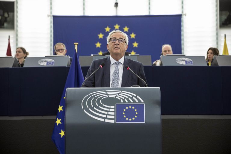 Председатель Еврокомиссии Жан-Клод Юнкер во время выступления в Европарламенте. 12 сентября 2018