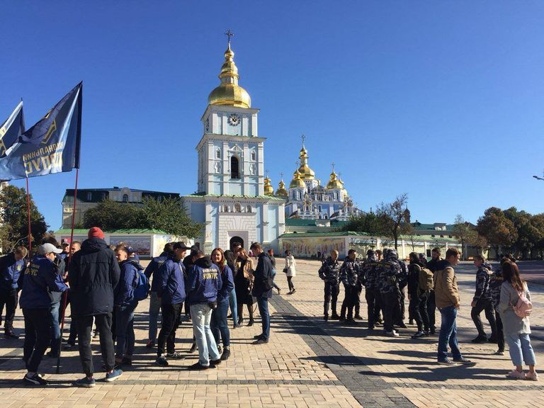  Националисты митингуют у здания министерства иностранных дел Украины с требованием выслать из страны консула Венгрии. 26 сентября 2018