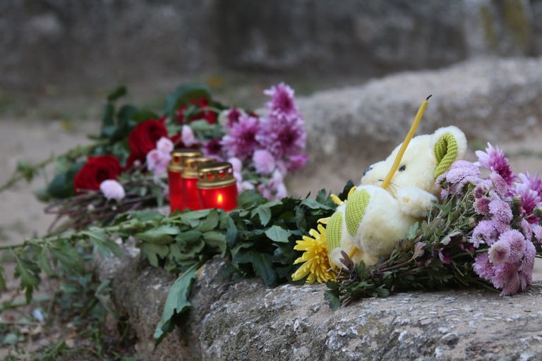 Цветы и игрушки рядом с жилым домом на Московском проспекте в Кишиневе, где произошел взрыв. 7 октября 2018 Цветы и игрушки рядом с жилым домом на Московском проспекте в Кишиневе, где произошел взрыв. 7 октября 2018