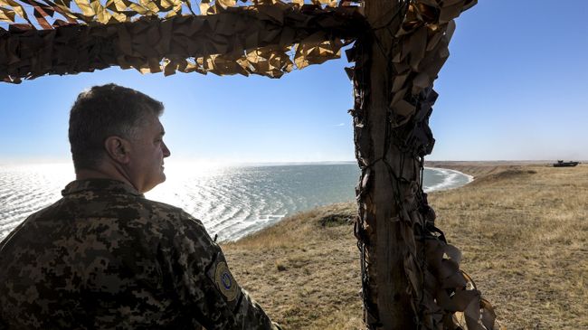 Президент Украины Петр Порошенко во время учений Вооруженных сил Украины