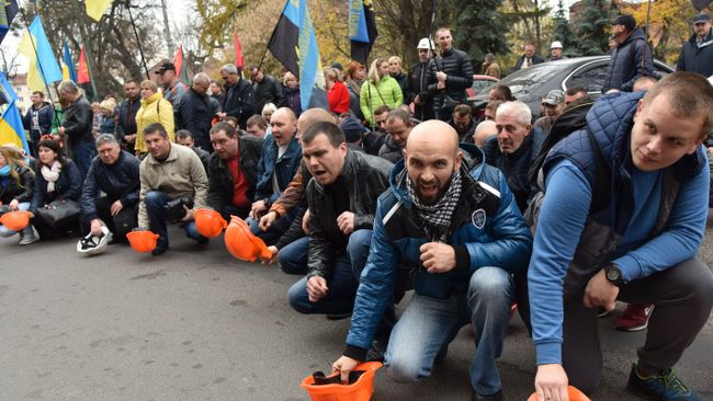 Акция протеста шахтеров во Львове Акция протеста шахтеров во Львове