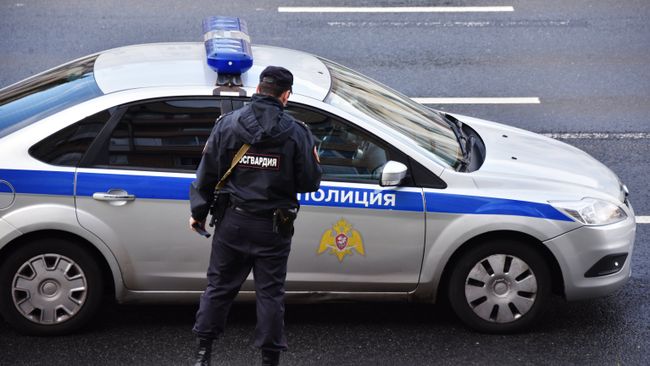 Сотрудник Росгвардии у полицейской машины. Архивное фото