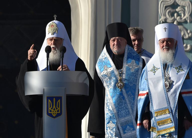Патриарх Филарет (предстоятель неканонической церковной структуры Украины) во время молебна по случаю ожидаемого решения о предоставлении автокефалии церкви на Украине. 14 октября 2018
