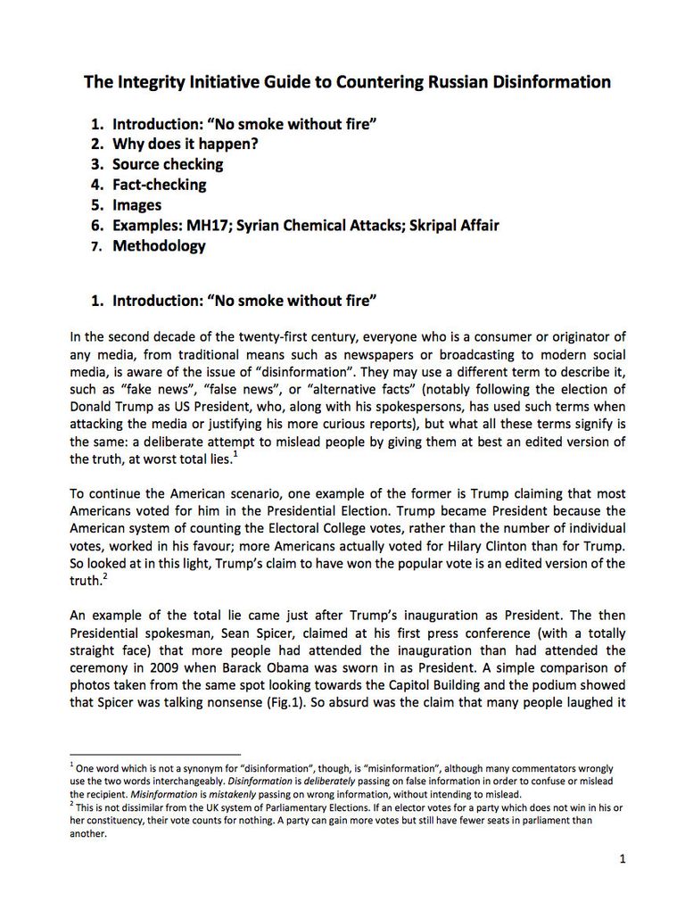 Скриншот документа по борьбе британского проекта The Integrity Initiative с российской дезинформацией Скриншот документа по борьбе британского проекта The Integrity Initiative с российской дезинформацией