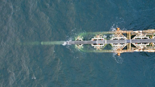 Судно Audacia компании Allseas во время укладки труб на германском участке газопровода Северный поток — 2