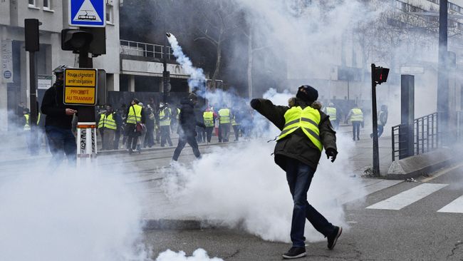 Участник протестной акции желтых жилетов в Париже