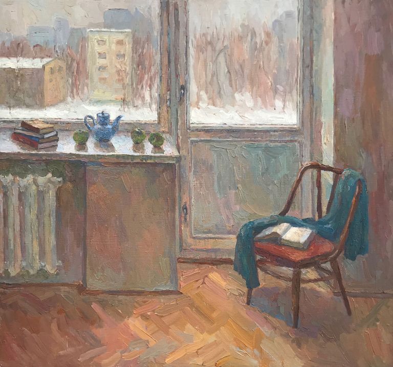 Журавлева М.С. Зимний день в Черемушках х.м., 65х70, 2018г