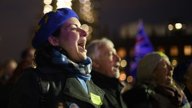 Участники акции против Brexit у здания парламента Великобритании в Лондоне. 15 января 2019 Участники акции против Brexit у здания парламента Великобритании в Лондоне. 15 января 2019