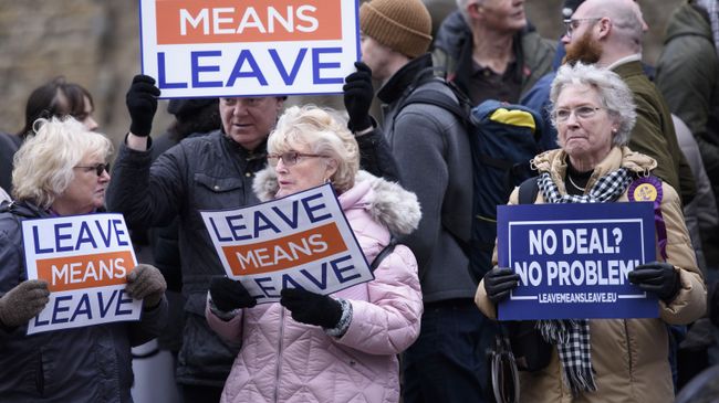 Участники акции против Brexit у здания парламента Великобритании в Лондоне. 15 января 2019