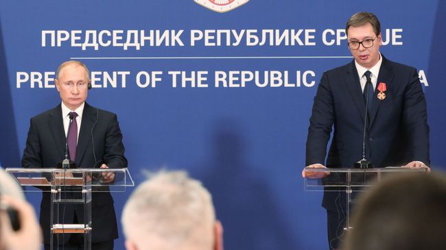 Президент РФ Владимир Путин и президент Республики Сербии Александр Вучич на совместной пресс-конференции в Белграде Президент РФ Владимир Путин и президент Республики Сербии Александр Вучич на совместной пресс-конференции в Белграде