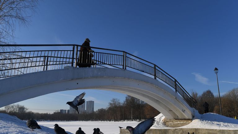 Женщина на мосту в одном из паркев Москвы Женщина на мосту в одном из паркев Москвы