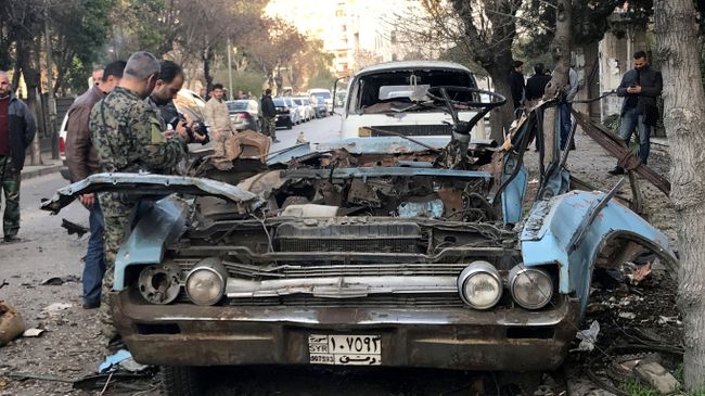 Место взрыва автомобиля в Дамаске. 24 января 2019 Место взрыва автомобиля в Дамаске. 24 января 2019
