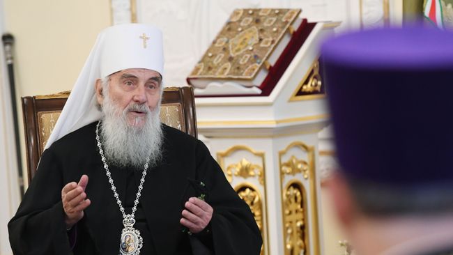 Патриарх Сербский Ириней во время встречи с патриархом Московским и всея Руси Кириллом в Москве