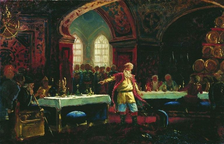 Репродукция картины К.Е.Маковского Князь Репин на пиру у Ивана Грозного