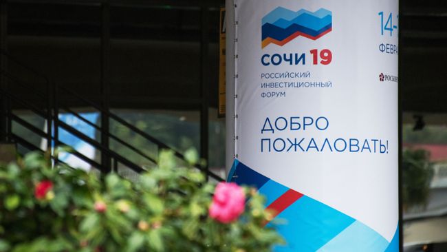 Баннер с символикой Российского инвестиционного форума 2019 в аэропорту Сочи Баннер с символикой Российского инвестиционного форума 2019 в аэропорту Сочи