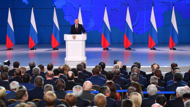 Президент РФ Владимир Путин выступает с ежегодным посланием Федеральному Собранию. 20 февраля 2019 Президент РФ Владимир Путин выступает с ежегодным посланием Федеральному Собранию. 20 февраля 2019