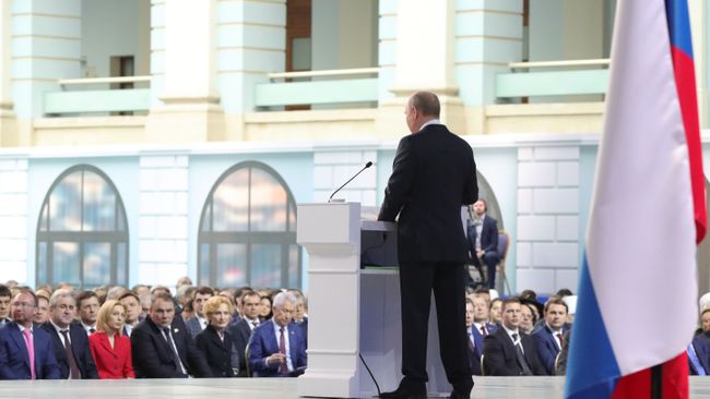 Президент РФ Владимир Путин выступает с ежегодным посланием Федеральному Собранию. 20 февраля 2019