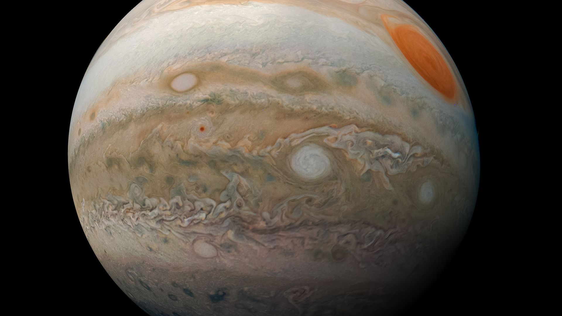 Cоставная фотография облаков южных широт Юпитера, снятая JunoCam с борта Juno. 25 февраля 2019 года Cоставная фотография облаков южных широт Юпитера, снятая JunoCam с борта Juno. 25 февраля 2019 года - РИА Новости, 1920, 09.09.2020