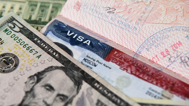 Денежные купюры США и американская виза Денежные купюры США и американская виза