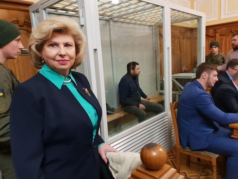 Уполномоченный по правам человека в РФ Татьяна Москалькова и руководитель портала РИА Новости Украина Кирилл Вышинский на заседании Верховного суда Украины