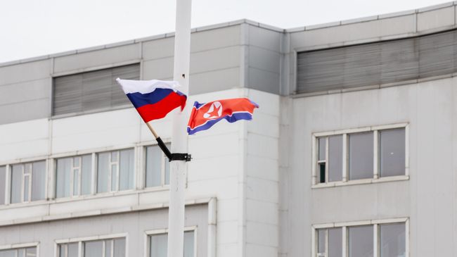 Флаги России и КНДР