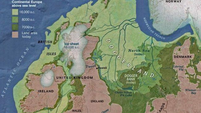 Доггерленд - территория, занимавшая южную часть Северного моря и соединявшая Британию с материковой Европой Доггерленд - территория, занимавшая южную часть Северного моря и соединявшая Британию с материковой Европой