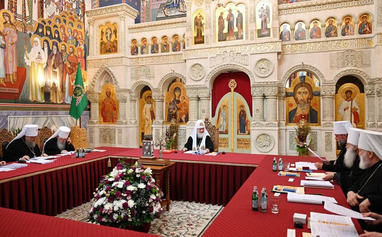 Патриарх Московский и всея Руси Кирилл на заседании Священного Синода Русской православной церкви в Спасо-Преображенском Валаамском монастыре