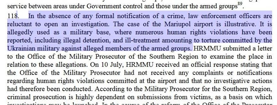 В докладах Мониторинговой миссии ООН по наблюдению за соблюдением прав человека в Украине (УВКПЧ) аэропорт Мариуполя упоминался постоянно