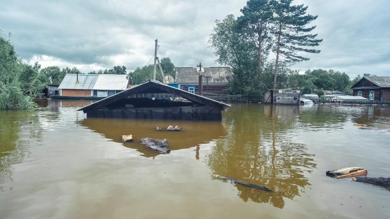 Затопленные дома в селе Норск в Селемджинском районе Амурской области Затопленные дома в селе Норск в Селемджинском районе Амурской области